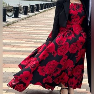 Betsy & Adam Black and Red Roses Ballgown, Like New, Only Used Twice